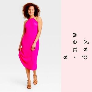 NWT A New Day Hot Pink Knit Plisse Midi Shift Dress, Size XS,‎ MSRP $20